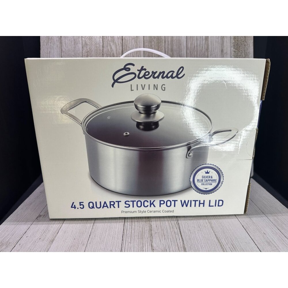 Eternal Living Stock Pot Non Stick Ceramic Coated 4.5 Quart w Lid SBS Collection